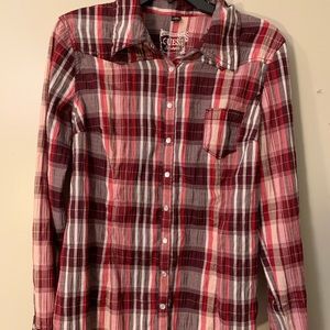 Women’s Plaid Pearl Snap By Guess Large